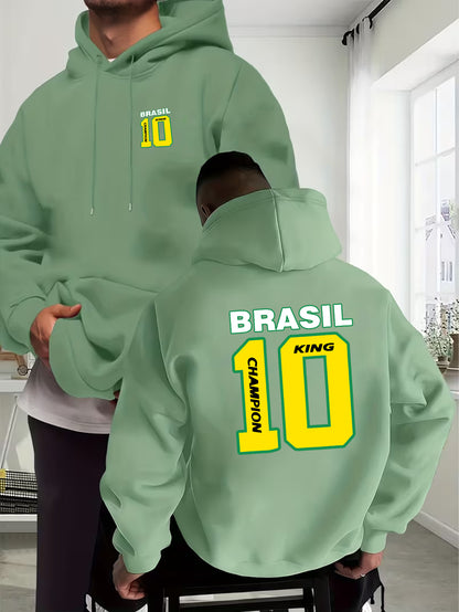 Men's Casual Hooded Sweatshirt with Brazilian No.10 Print