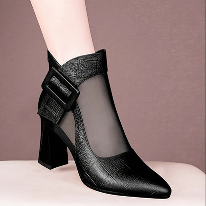 Women'S Pointed Toe Chunky Heel Pumps - Breathable Mesh Back Zipper Closure, Synthetic Cover Upper  Rubber Sole, Black Summer Casual Formal Dress Shoes for Office, Weddings, Parties, High Heel Boots, Wedding Guest Shoes, Cri