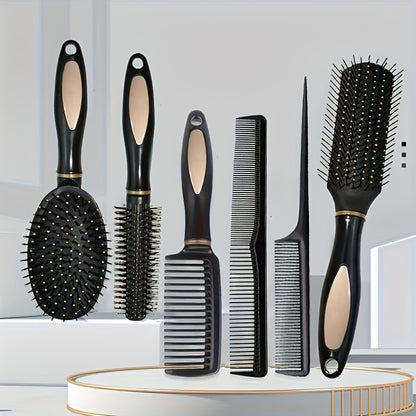 6-Piece Black Hair Styling Tool Set with Ergonomic Handles