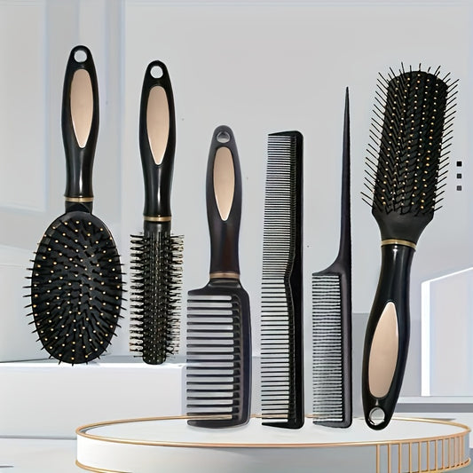 6-Piece Black Hair Styling Tool Set with Ergonomic Handles