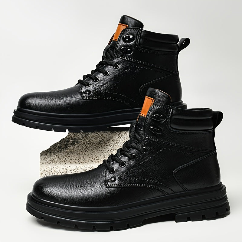 Men's All-Season Preppy Leather Ankle Boots with Rubber Sole