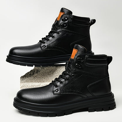 Men's All-Season Preppy Leather Ankle Boots with Rubber Sole