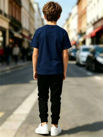 Boys' Casual Summer Set with Breathable Geometric T-Shirt & Pants