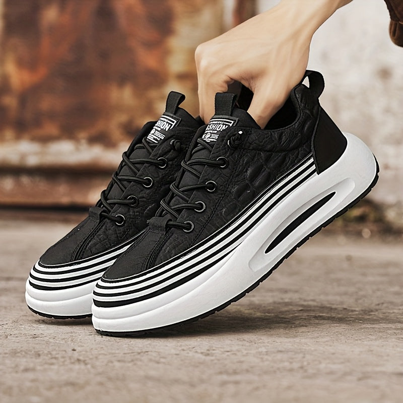Men's Breathable Casual Sneakers - 2025 Spring New Design, Low-Top Elastic Lace-Up, Grey  White PU Upper with Cushioned EVA Insole  Durable PVC Sole for All-Season Outdoor Running, Gym, Daily Wear, Gym Shoes, Sleek Sporty D
