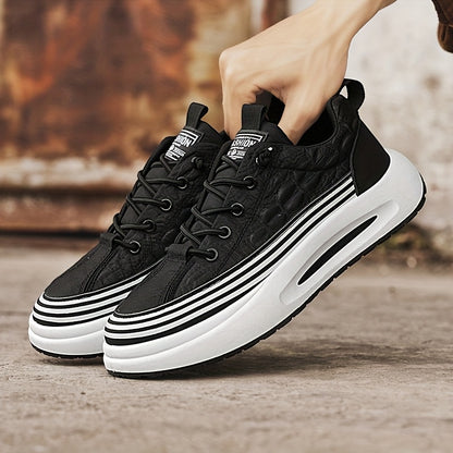 Men's Breathable Casual Sneakers - 2025 Spring New Design, Low-Top Elastic Lace-Up, Grey  White PU Upper with Cushioned EVA Insole  Durable PVC Sole for All-Season Outdoor Running, Gym, Daily Wear, Gym Shoes, Sleek Sporty D