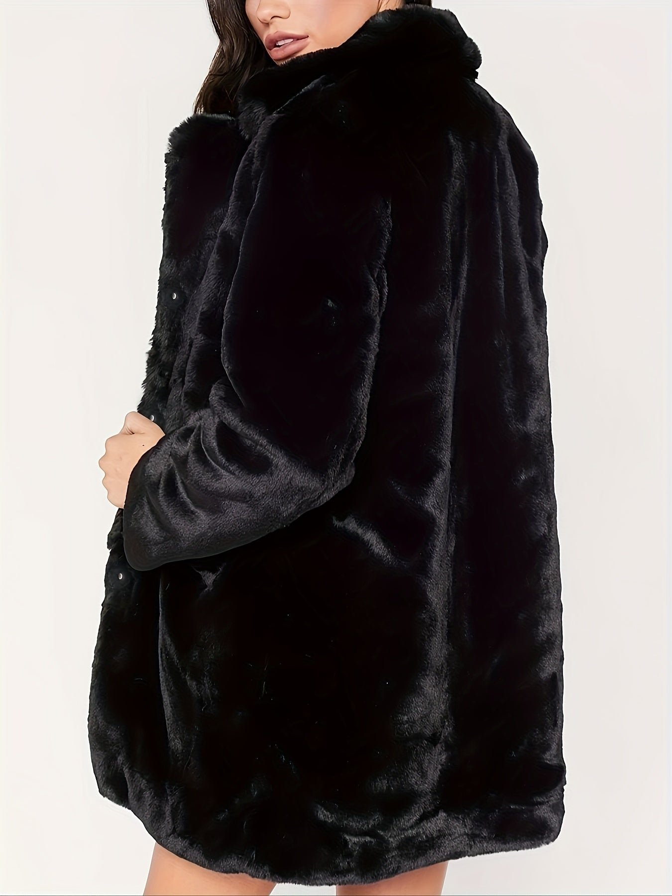 Women'S Elegant Long Coat - Winter Warmth, Chic Formal & Everyday Outerwear with Front Closure, All-Season Luxury Jacket for Cold Weather - Sophisticated Women'S Clothing, Ladies Winter Coats, Cold Weather Apparel, Plush Text