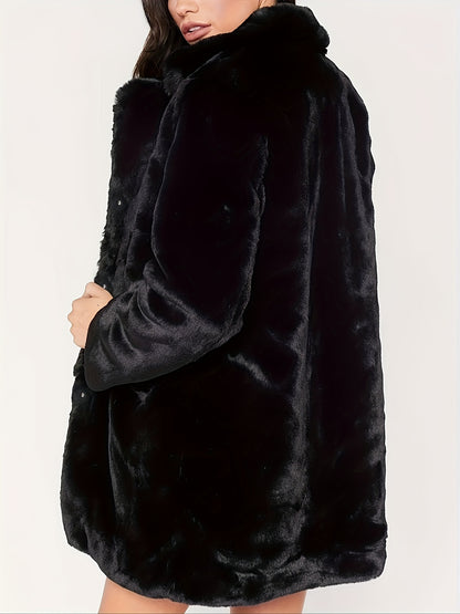 Women'S Elegant Long Coat - Winter Warmth, Chic Formal & Everyday Outerwear with Front Closure, All-Season Luxury Jacket for Cold Weather - Sophisticated Women'S Clothing, Ladies Winter Coats, Cold Weather Apparel, Plush Text