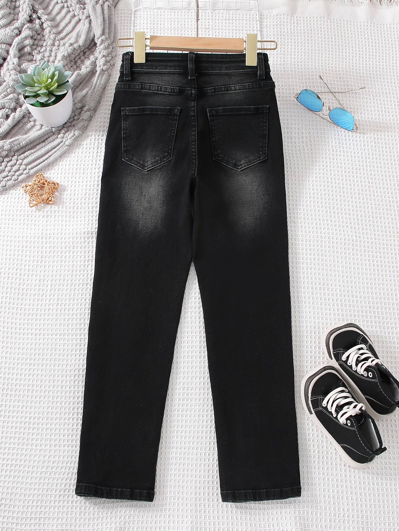 Slim Straight Mid-Waist Denim Jeans for Male Teenagers