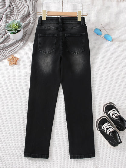 Youth Mid-Waist Straight Denim Jeans for Teens, All-Season