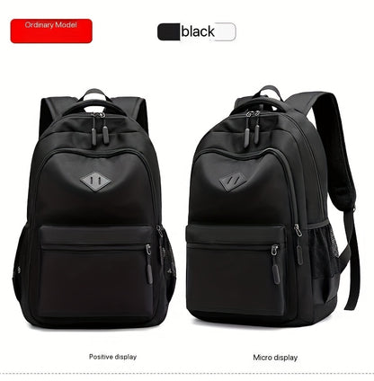 Stylish Black Nylon Backpack - Lightweight, High Quality, Large Capacity with Laptop Compartment, Adjustable Straps  Mesh Pockets for School, Travel, and Work