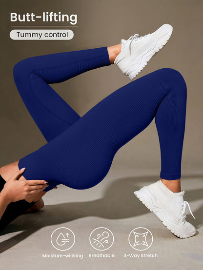 Women's High-Waisted Slimming Ribbed Leggings for Yoga