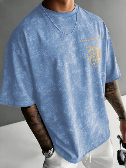 Men's Casual Geometric Print Acid Wash Crew Neck T-Shirt