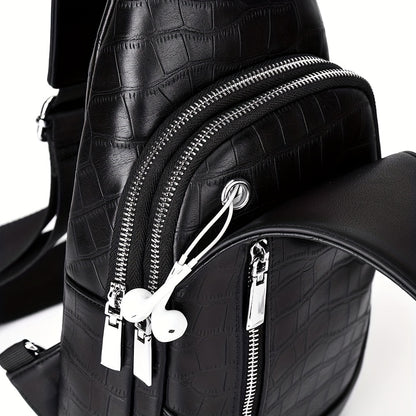 HUABUPS Men'S Black Crossbody Bag with USB Charging Port, Adjustable Strap & Multiple Compartments - Durable Business Travel Sling Bag for Daily Commute, Work, and Travel, Travel Backpack, Work Essentials Carrier, Textured Fi