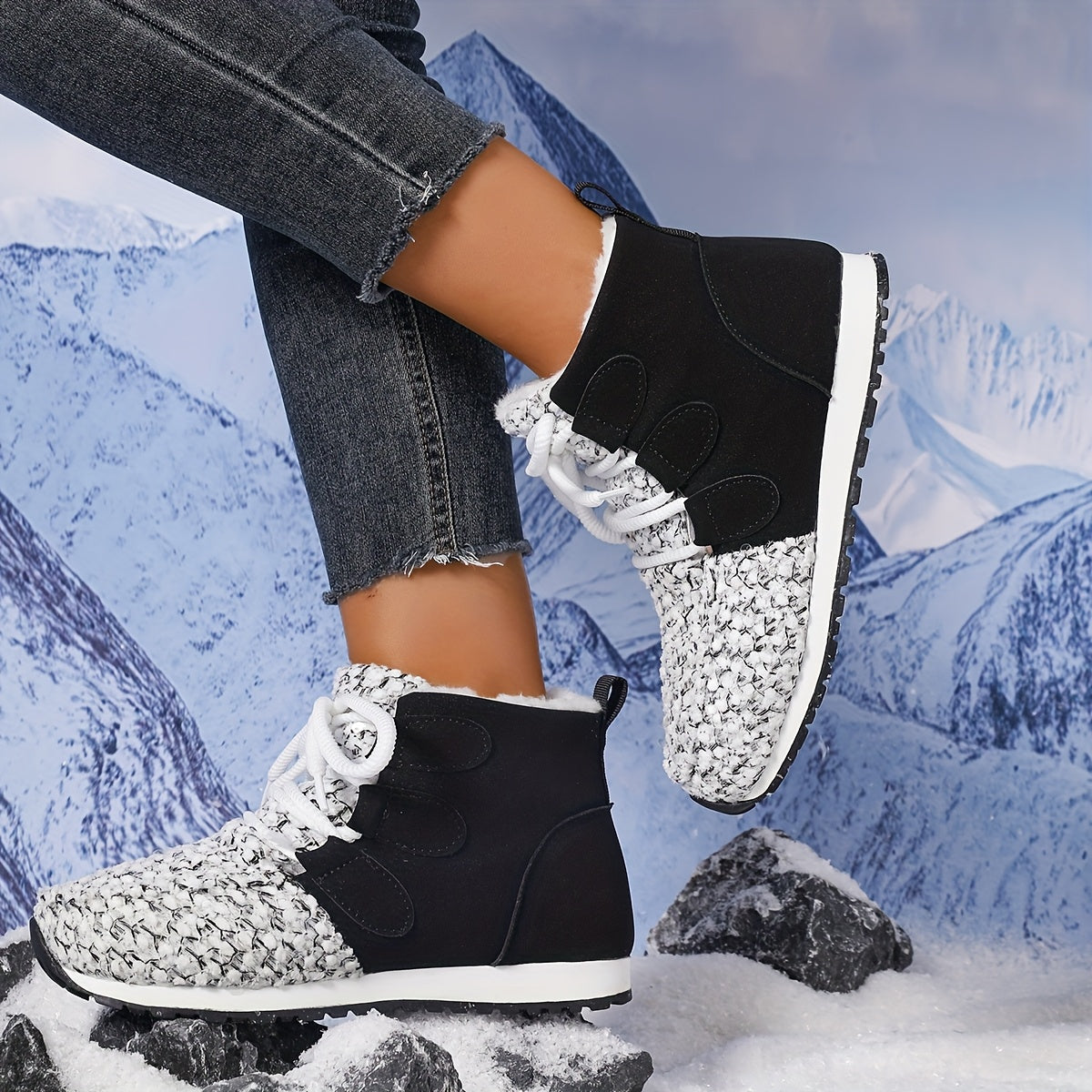 Women'S Cozy Fleece-Lined Winter Boots - & Glittery Snow Boots with Thick Rubber Sole, Lace-Up Design for Cold Weather Comfort, Casual Style, Winter Boots