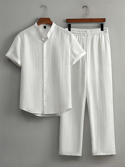 Men's Casual Short Sleeve Lapel Shirt and Trousers Set