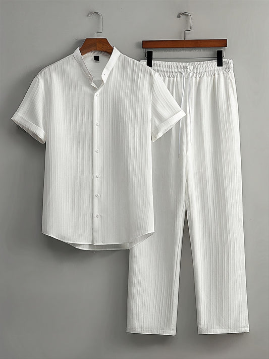 Men's Casual Short Sleeve Lapel Shirt and Trousers Set