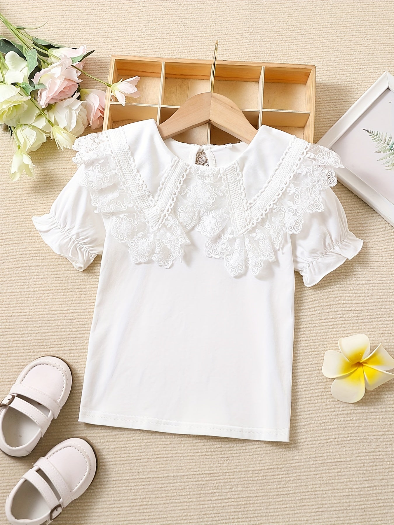 Girls' Elegant Cotton Knit T-Shirt with Contrast Collar