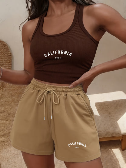 Buttery-Soft Sleeveless Crop Tank & Drawstring Shorts Set
