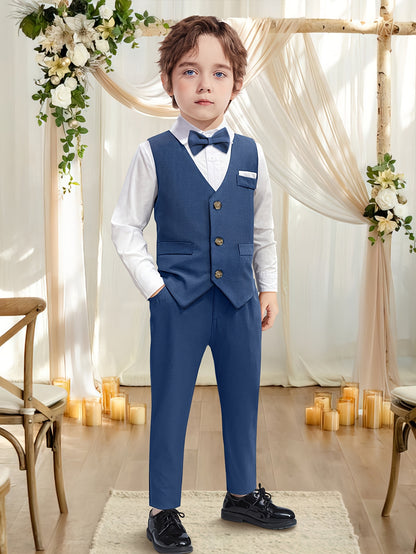 Boys' Slim-Fit 4-Piece Formal Suit Set for Weddings & Performances