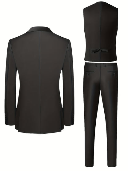 Men's 3-Piece Suit Set - Blazer, Vest & Trousers for Business & Weddin