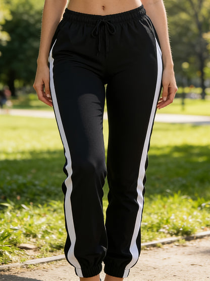 Women's Color-Block Striped High-Waisted Drawstring Joggers