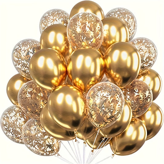 10 shiny golden confetti balloon sets, suitable for wedding, anniversary decoration, birthday decoration, graduation decoration, Christmas, Mother's Day, gender revealing, dance, party decoration, indoor and outdoor decoratio