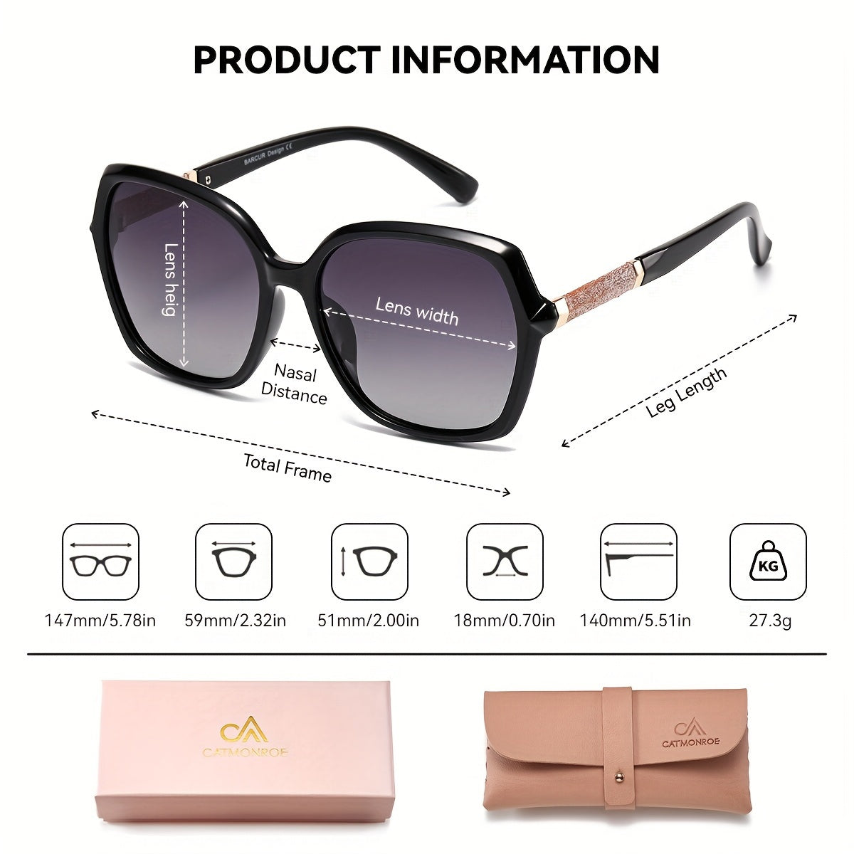 Women’s Polarized UV400 Square Sunglasses with Gradient Lens