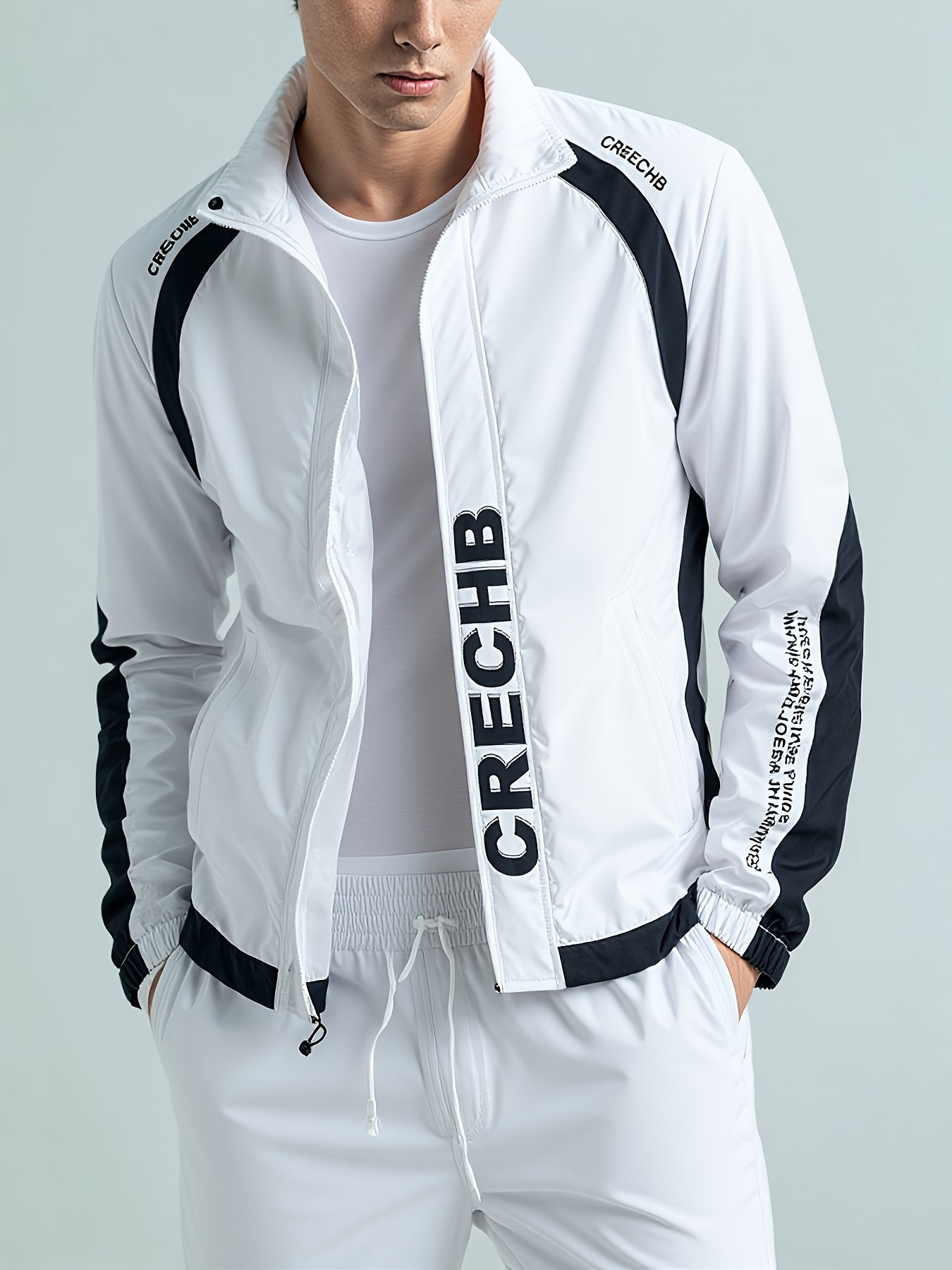 Unisex Spring Fall Tracksuit Set with Zip Jacket and Stripe Pants