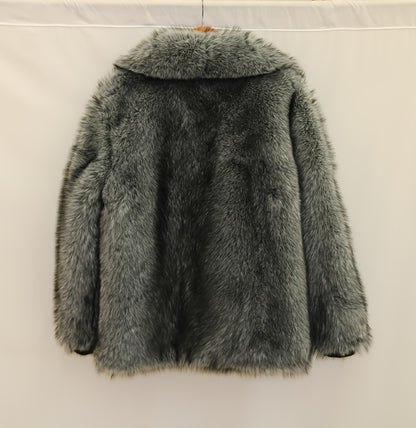 Men'S Faux Fur Coat with Imitation Fur Lining, Square Neck Zipper Short Winter Windproof Warm Loose Casual Jacket for Young Style