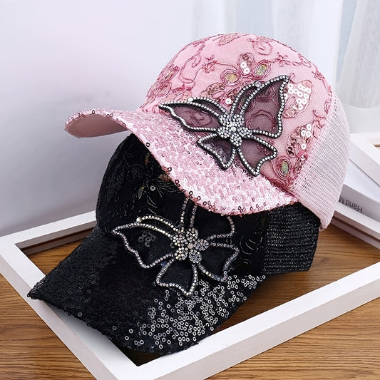 Women's Adjustable Breathable Baseball Cap with Sequin Butterfly - ayq