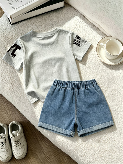 Summer Boys Los Angeles Print T-Shirt & Distressed Shorts Set