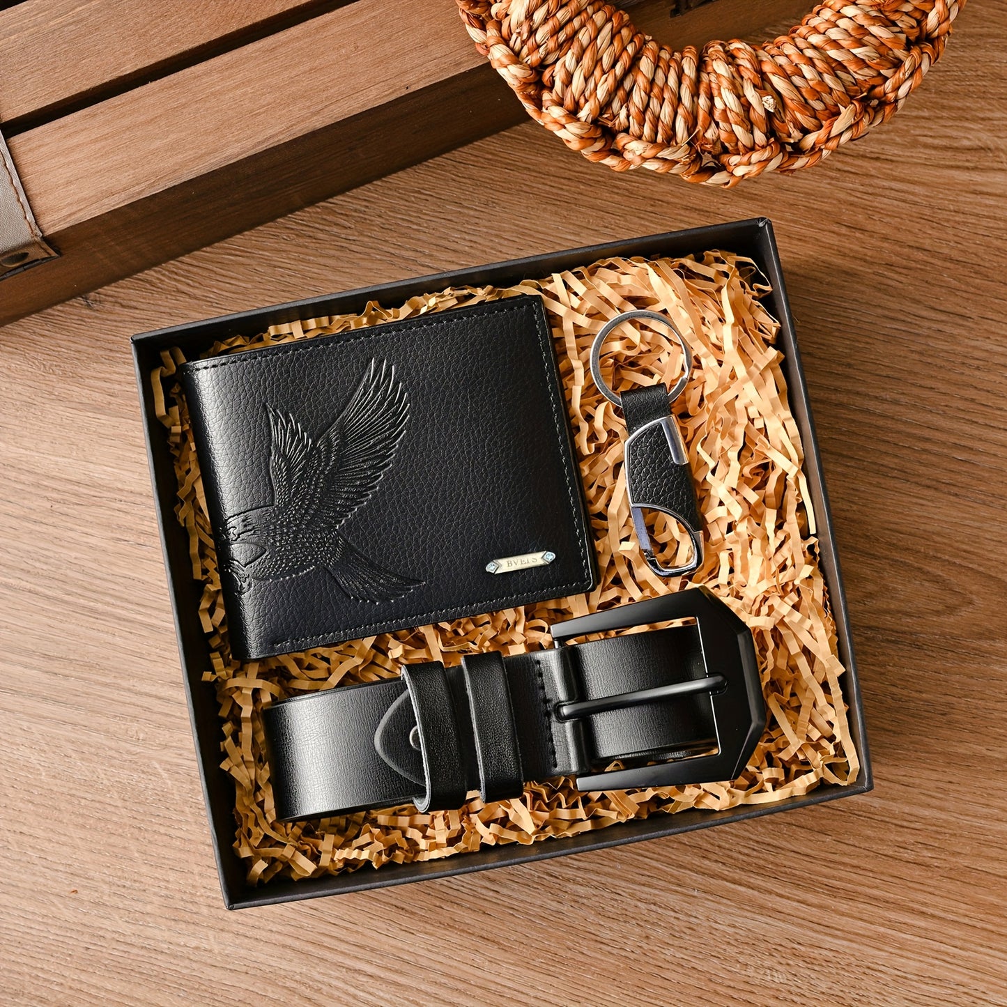 Men's Belt 3pcs Set, Stylish Business Wallet + Belt + Keychain Gift Box Combo, Perfect for Holidays and Office Wear, Ideal Present for Family, Loved Ones, Friends