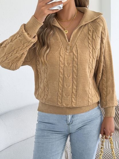 Women's Fall Winter Pullover Sweater with Zipper Lapel
