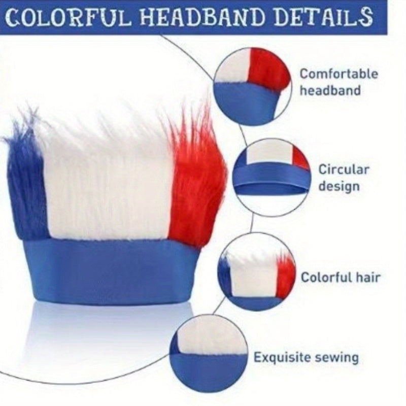 Funky Color-Block Sports Fan Wig in Blue, White & Red