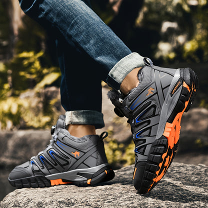 CANEMON Men'S Winter Sports Sneakers - Comfortable, Non-Slip, Durable, Thickened Mid-Top Lace-Up Shoes with Striped & Checkered Patterns, Warm Fabric Upper & TPR Sole for Hiking, Outdoor Activities, and Snowy Terrain, Winter