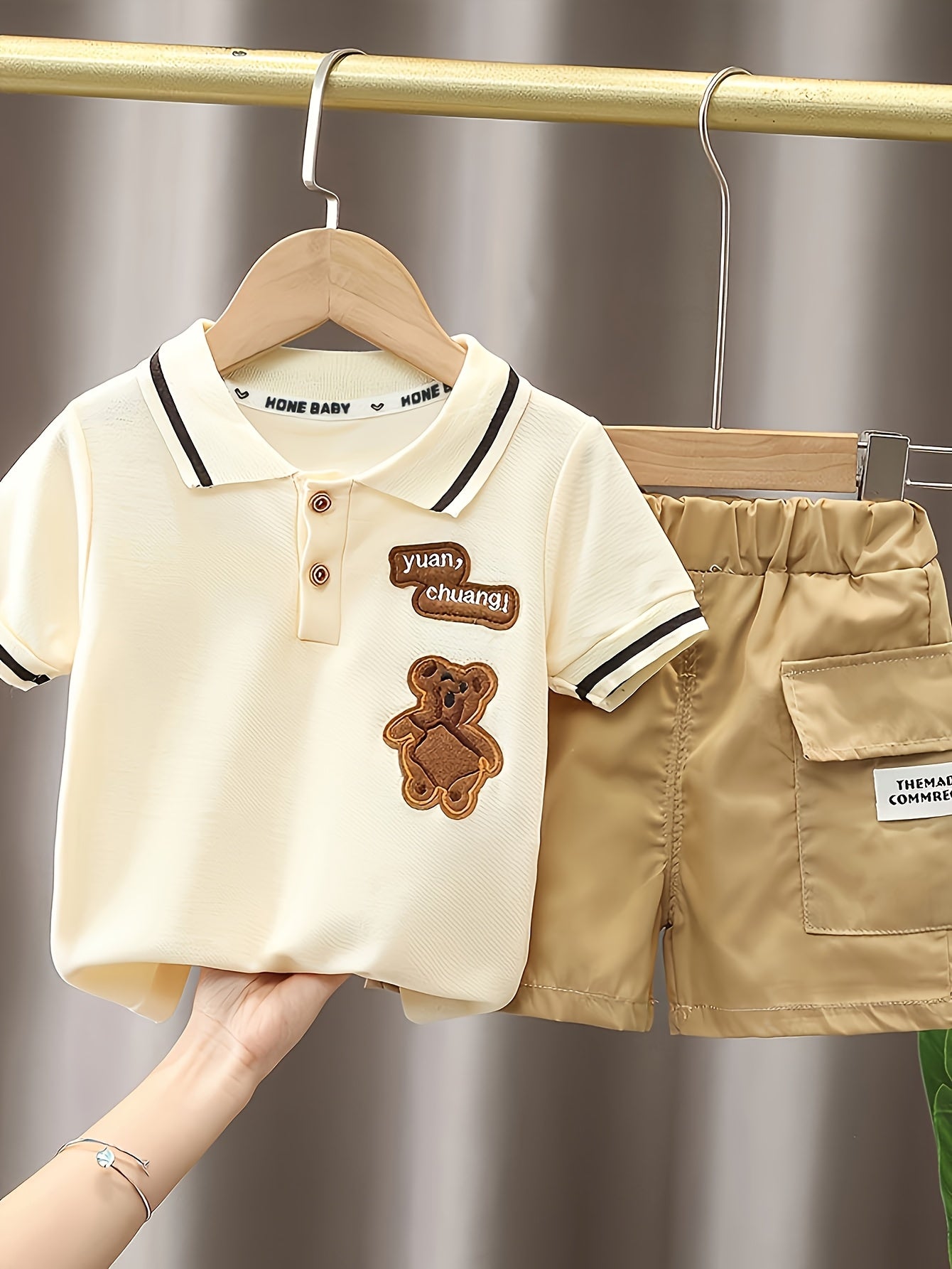 Infant Toddler Boys' Cartoon Bear Cotton Short-Sleeve Set