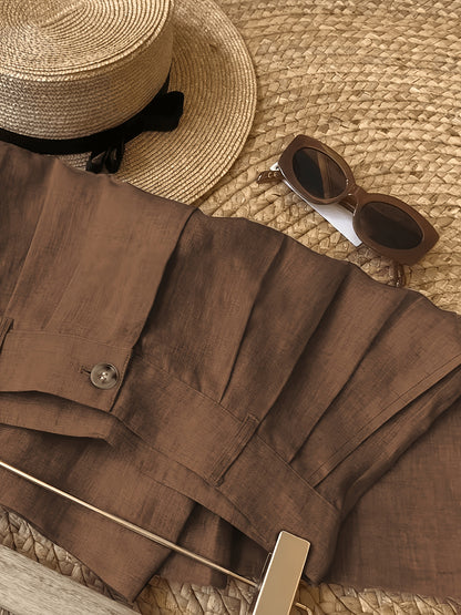 Elegant Women’s Linen Blend Summer Shorts with Pockets