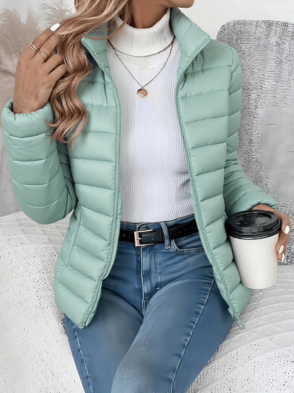 Women's Slim-Fit Quilted Polyester Jacket with High Neck