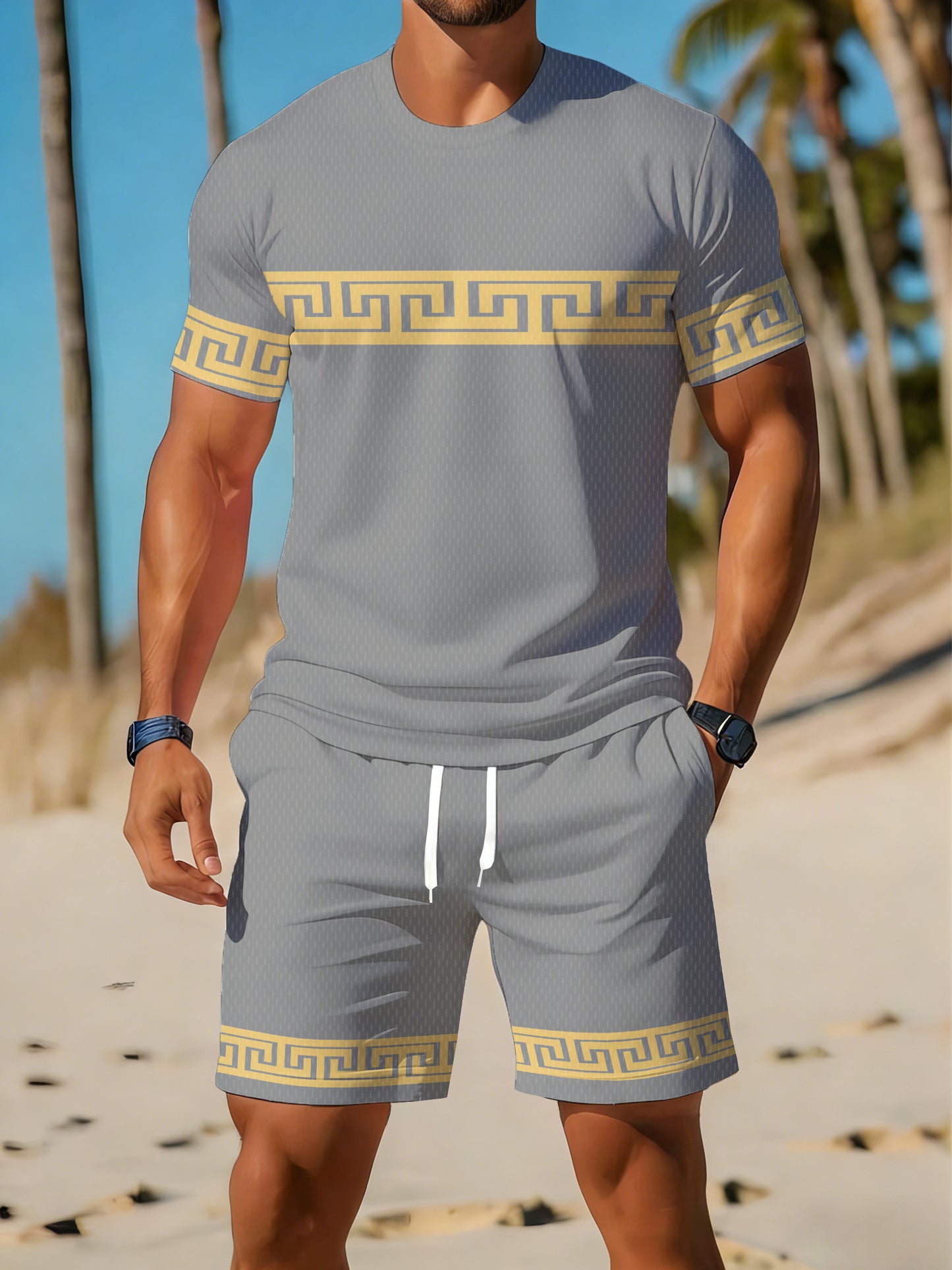 Men's Summer Casual Sports Set - Breathable T-Shirt & Shorts