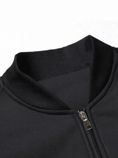 Men's Navy Blue Full-Zip Casual Jacket with Golden Happy New Year Print & Golden Glitter Lettering - Full-Zip Closure, Machine Washable, Regular Fit Winter Coat for Parties, Casual Attire & New Year's Eve Outfits - Stylish Ou