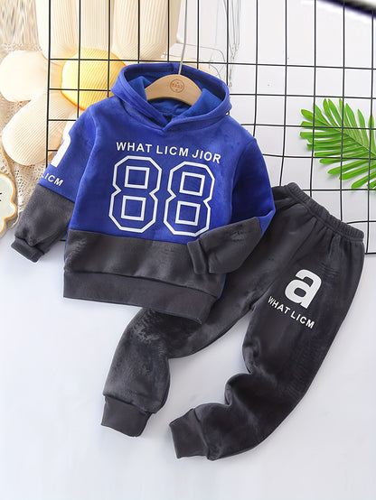 Kids Stylish Sports Outfits, Trendy Letters Print Long Sleeve Hoodie Pants Set, Baby Boy's Autumn And Winter Clothes, Outdoor Cloth