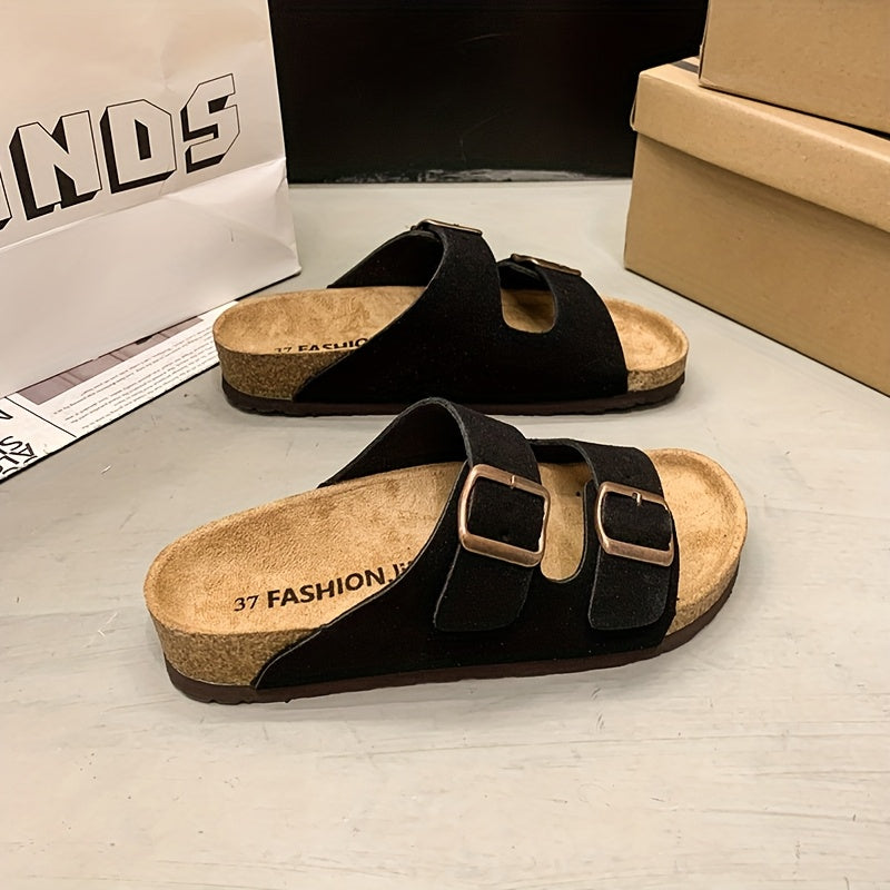 Men's Retro Adjustable Buckle Slippers with Mid-Thick Sole
