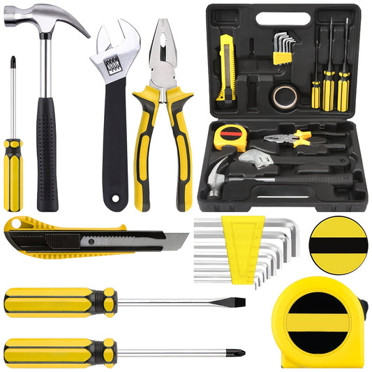15pcs Heavy-Duty Toolbox & Tool Set with Plastic Case, Hammer, Vise-Grip Style Pliers, Wrench & Screwdriver Suitable for Repair & Car Maintenance - No Assembly Required