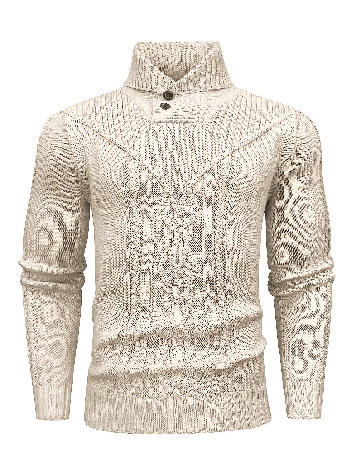Men's High Collar Warm Knit Sweater - Stretchy Fashion Ribbed Pullover, Elegant Gentleman Cardigan