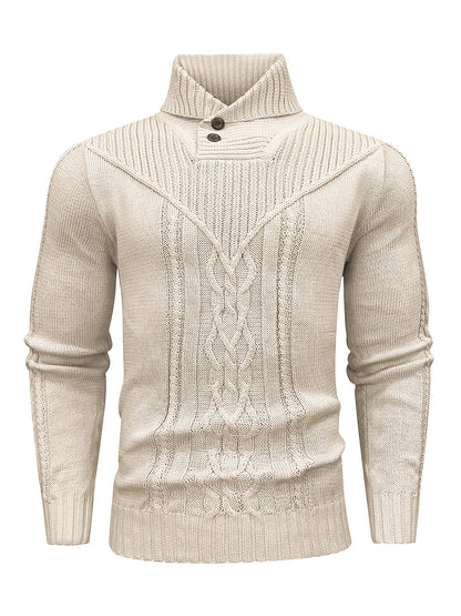 Men's High Collar Warm Knit Sweater - Stretchy Fashion Ribbed Pullover, Elegant Gentleman Cardigan