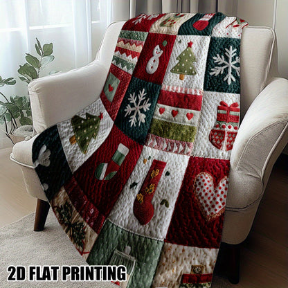 1pc Soft Holiday Flannel Blanket - Cozy Christmas & New Year'S Design with Snowflakes, Stockings, Hearts - All-Season Throw for Couch, Bed, Chair, Living Room, Office - Perfect Gift For Home Decor, Christmas Blanket, Festive