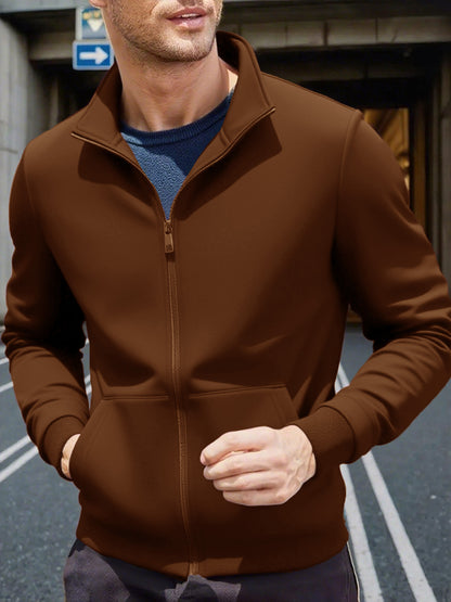 Men'S Lightweight Zip-Up Jacket - Stand Collar Windproof Coat with Full-Zip Closure, Front Pockets - Gym, Hiking, Casual Outerwear - Easy-Care Zipper Jacket for Everyday & Active Lifestyles, Gym Wear, Sleek Design, Durable Co