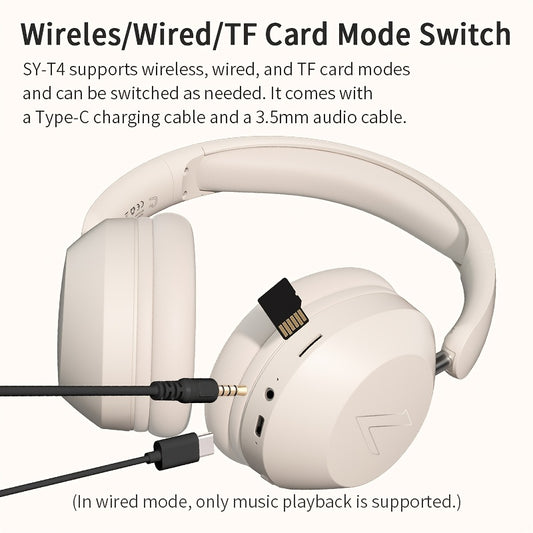 Wireless Headset with Pressure Relief Design, Bass Boost Built-in Microphone, Telescopic and Rotatable Flat Design, Auxiliary TF Mode for Gaming and Sports Use, Wireless Sports Earbuds, Office and Travel Compatible, Powerful