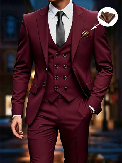 Men's 3-Piece Formal Suit Set with Jacket, Vest & Pants