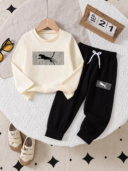 Boys' Casual Cheetah Print Cotton Long Sleeve Set for Spring